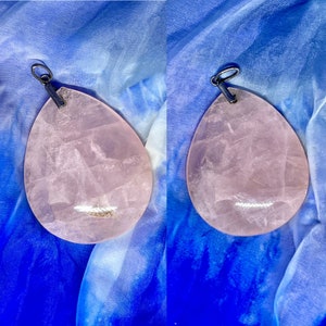 Antique Edwardian Large Rose Quartz Silver Teardrop Pendant