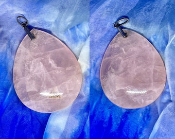 Antique Edwardian Large Rose Quartz Silver Teardrop Pendant