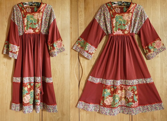 1970s Floral Patchwork Smock Dress 