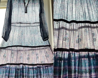 Debenhams gaas katoenen gelaagde jurk jaren 1970: Boho Hippie Festival