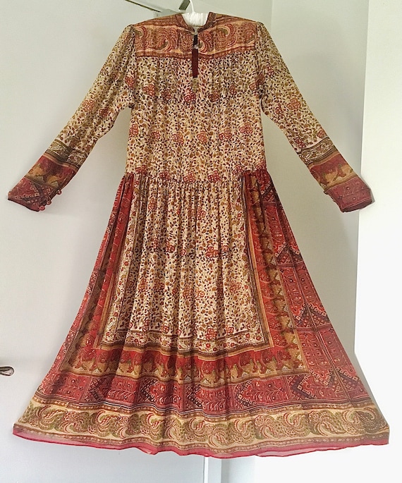RARE 1970S Ritu Kumar Indian tissue silk dress/ In