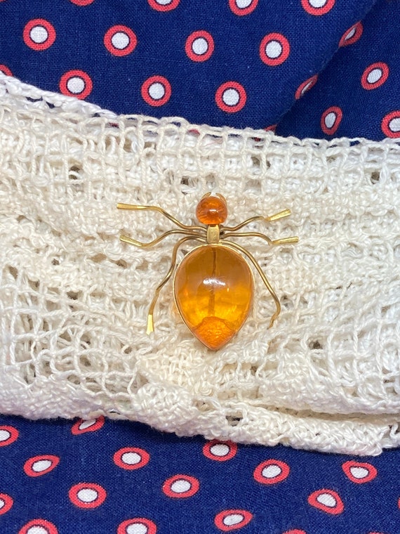 40s/50s Baltic Amber Gold Plated Spider Brooch,Vin
