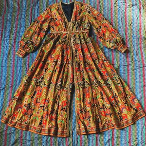 Vintage 1960s Paisley Wide Leg Jumpsuit Overalls