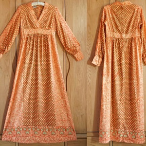 Vintage 60s Indian Cotton Maxi Dress: Hand Block Print Boho Gown
