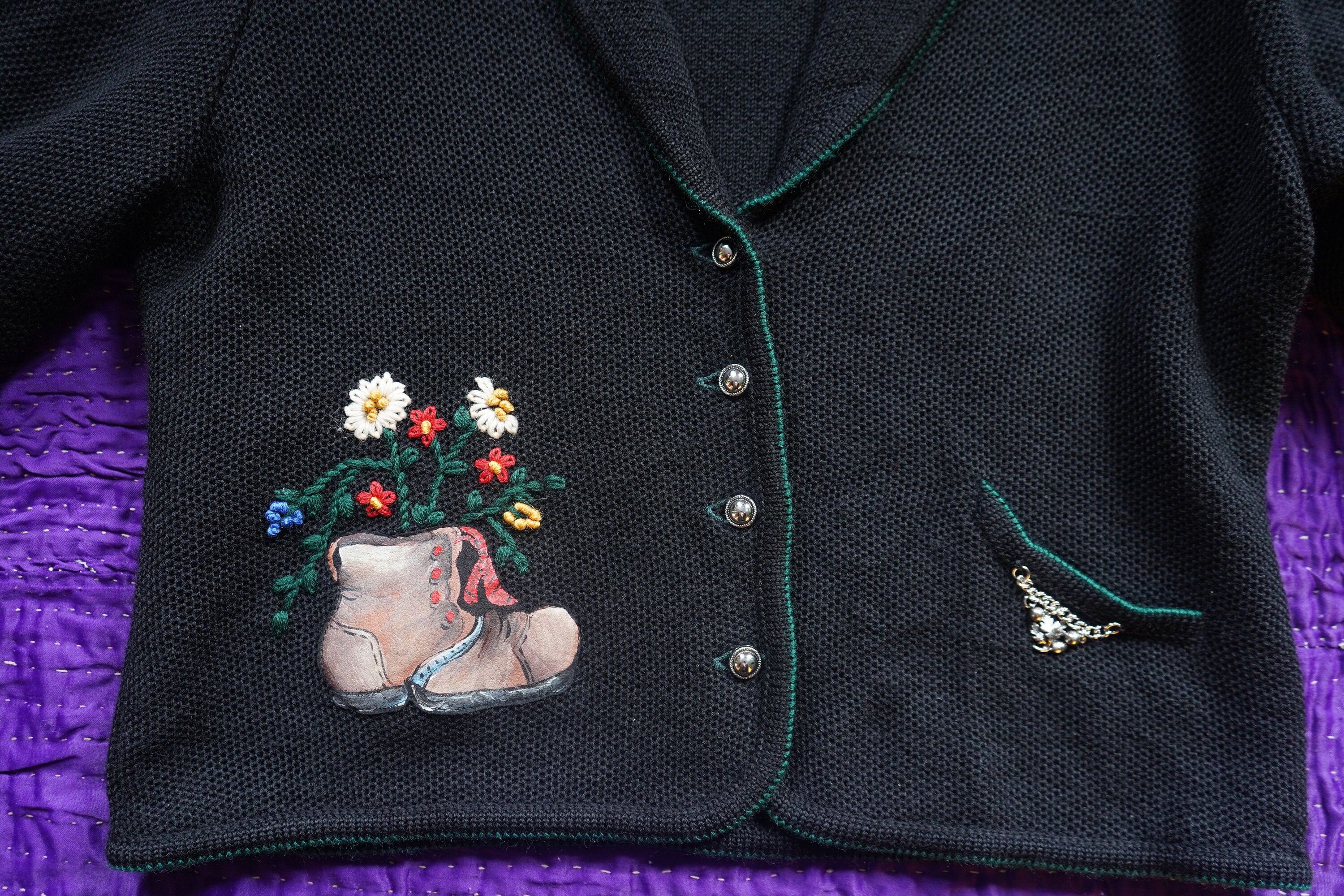 トップス 80s Mutton Sleeves Cardigan Vintage Embroidered Cardigan: 80s Does 40s Mutton Sleeve