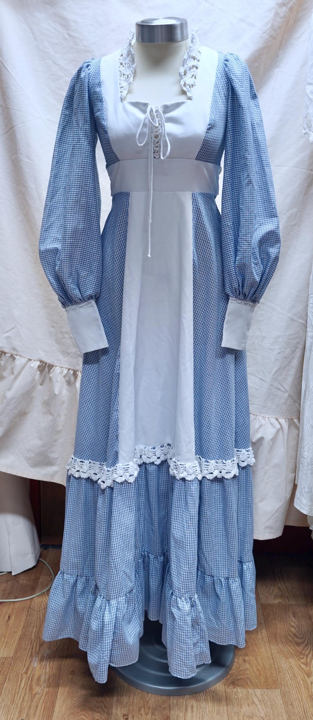 Vintage 1970s Gunne Sax Maxi Dress: Gingham Corset Bodice, Boho Prairie ...