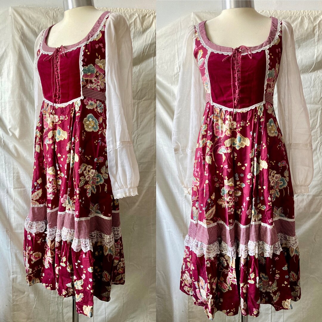 1970s Gunne Sax Floral Calico Corset Midi Dress, Cowgirl/western ...