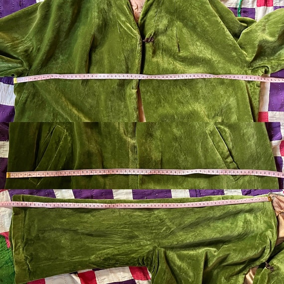 1920s-1940s Green Cotton Velvet Duster Jacket wit… - image 9