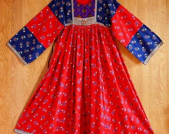 1970s Patchwork Afghan Dress, Hand Embroidered Ethnic/Folk/Gypsy/Hippy/Boho/Festival/Woodstock/Kuchi/Nomads/Goddess Maxi Dress
