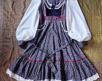 GUNNE SAX - アンティーク 1970s Gunne Sax Floral Calico Corset Midi Dress, Cowgirl