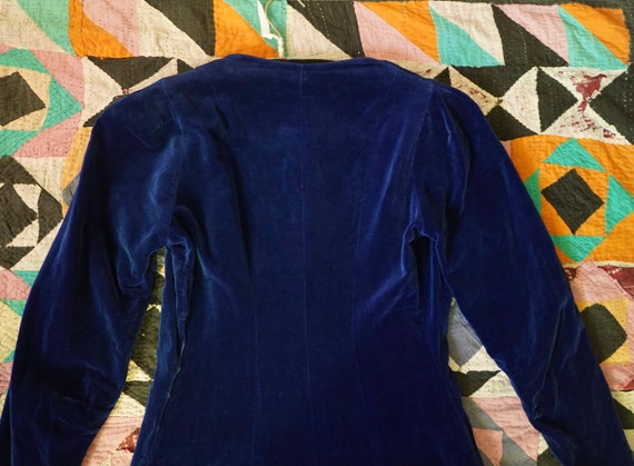 1930s 1940s Bias Cut Blue Velvet Dress, 30s 40s G… - image 8