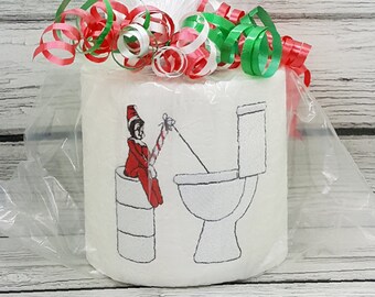 Naughty Elf Fishing In Toilet Embroidered Toilet Paper