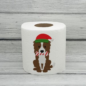 Carta igienica ricamata con cane Border Collie di Natale