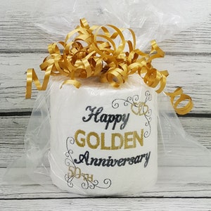 Buon 50° anniversario d'oro 2 carta igienica ricamata