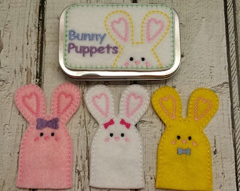 Bunny Finger Puppets Tin Play Set, Travel Busy Bag Games, Educational Montessori Toys, Imaginary Play, Birthday Party Favors, Easter Basket