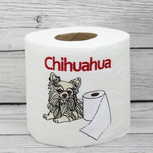 Carta igienica ricamata con cane chihuahua a pelo lungo