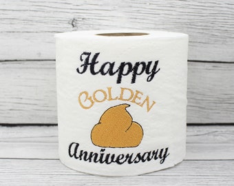 Gelukkig 50e gouden jubileum geborduurd toiletpapier