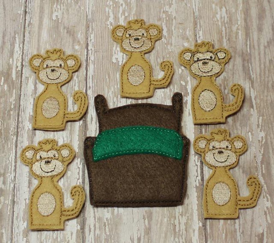 5 Little Monkeys Felt Finger Puppet Set for Kids, Pretend Play, Toddler ...