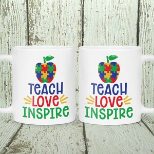 Autism Awareness Teach Love Inspire 11oz Or 15oz Ceramic Mug image 1