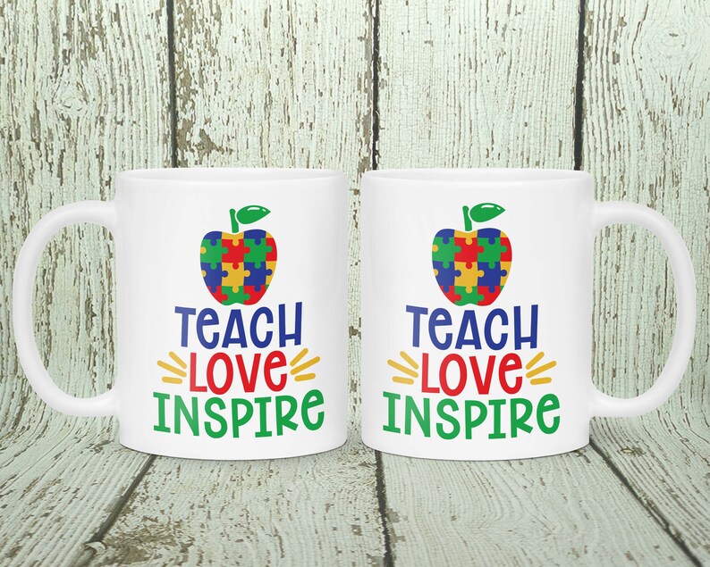 Autism Awareness Teach Love Inspire 11oz Or 15oz Ceramic Mug image 1