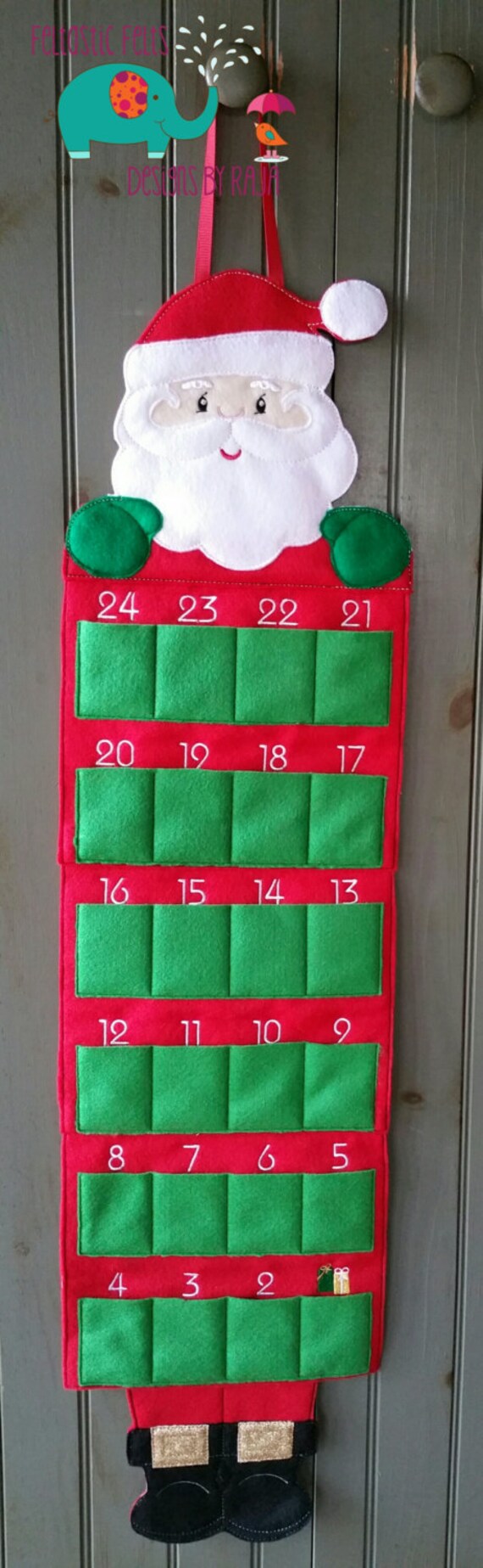 Santa Claus Hanging Advent Calendar Wall Hanger Christmas Etsy