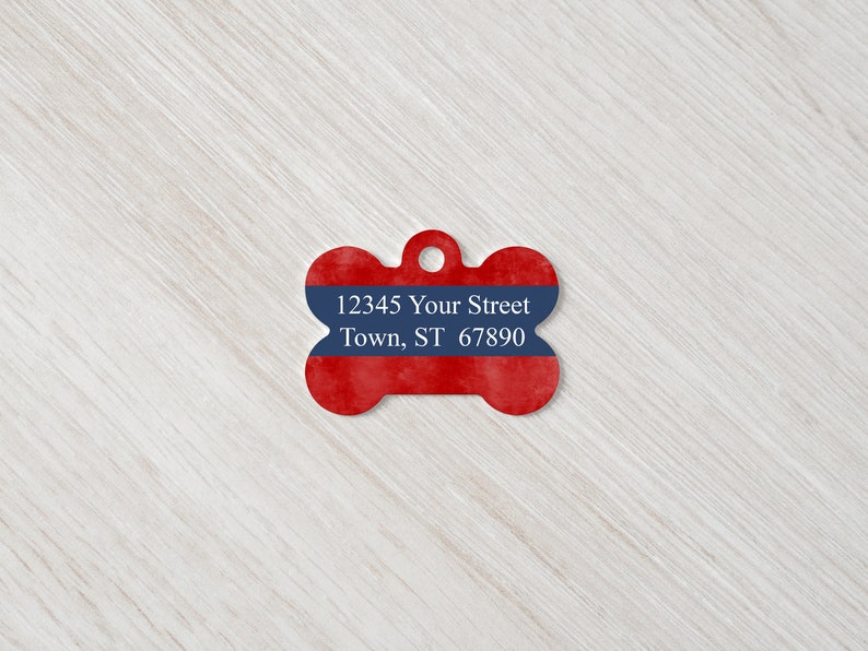 Patriotic Red, White And Blue Bone Shaped Pet ID Tag, Customized Double Sided Aluminum image 3