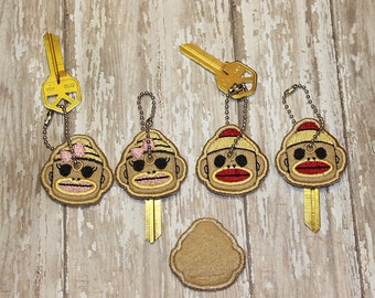 Sock monkey key cover, key chain, animal keychain, key fob, keyfob, birthday gifts,  party favors, grab bag, Christmas, stocking stuffers