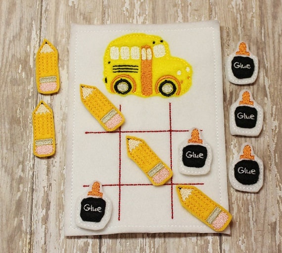 School Bus Tic Tac Toe Felt Game, Educational Travel Toy, Activity