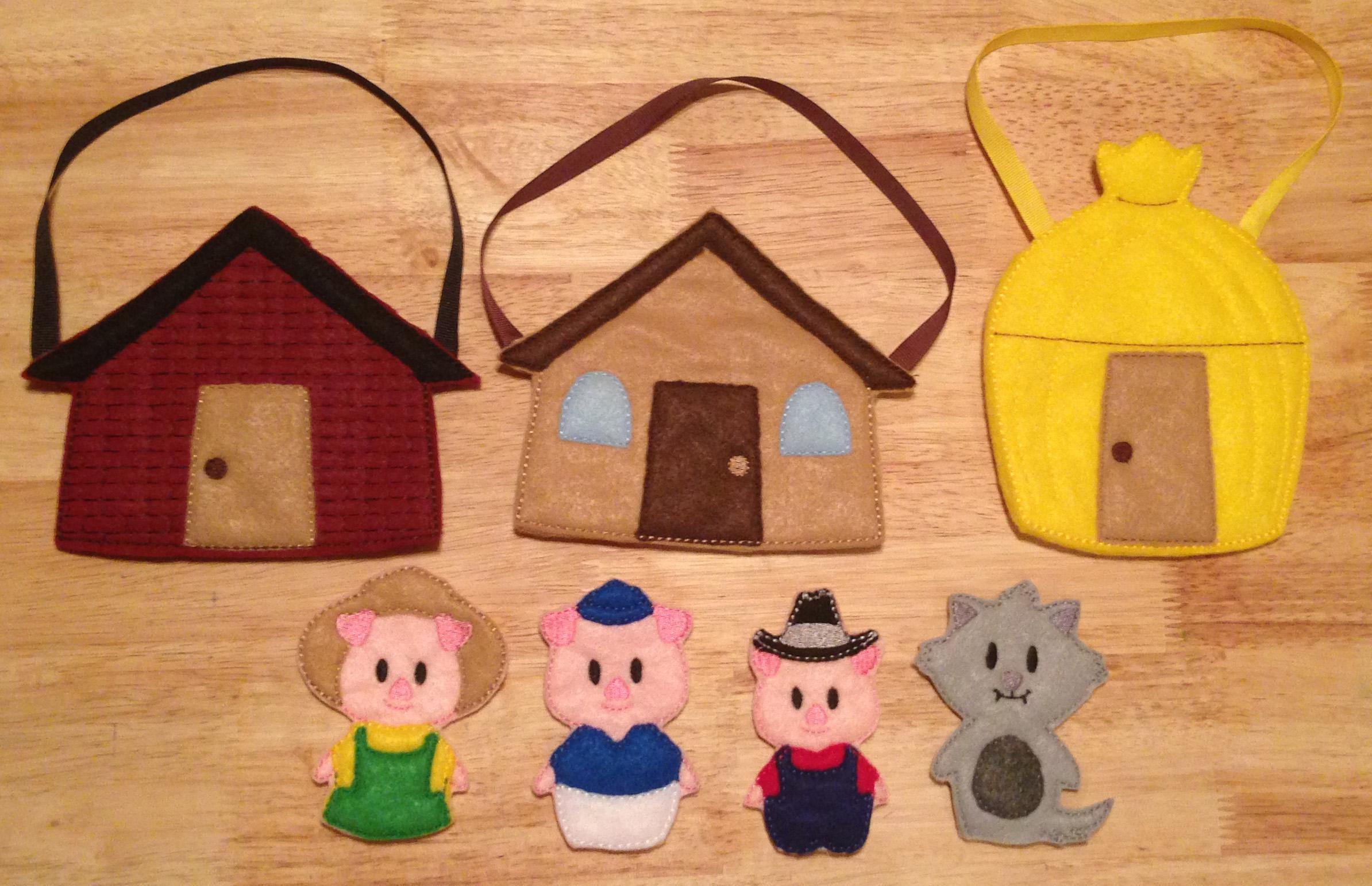 3 Little Pigs Finger Puppet Busy Bag Set Embroidered, Busy Bag, Three ...