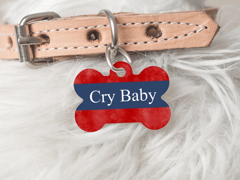 Patriotic Red, White And Blue Bone Shaped Pet ID Tag, Customized Double Sided Aluminum image 1