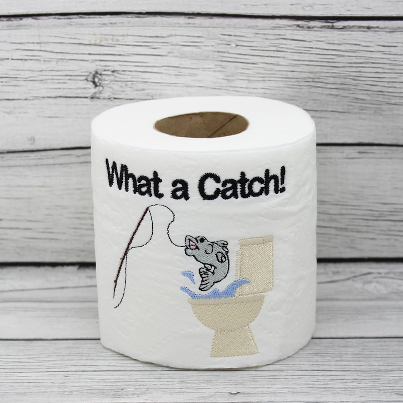What a catch embroidered toilet paper gift for him dad gag Etsy
