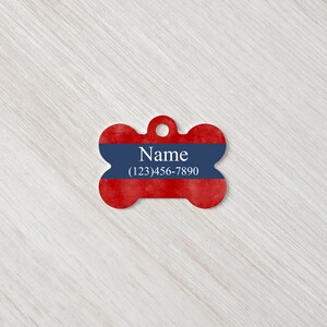 Patriotic Red, White And Blue Bone Shaped Pet ID Tag, Customized Double Sided Aluminum image 2