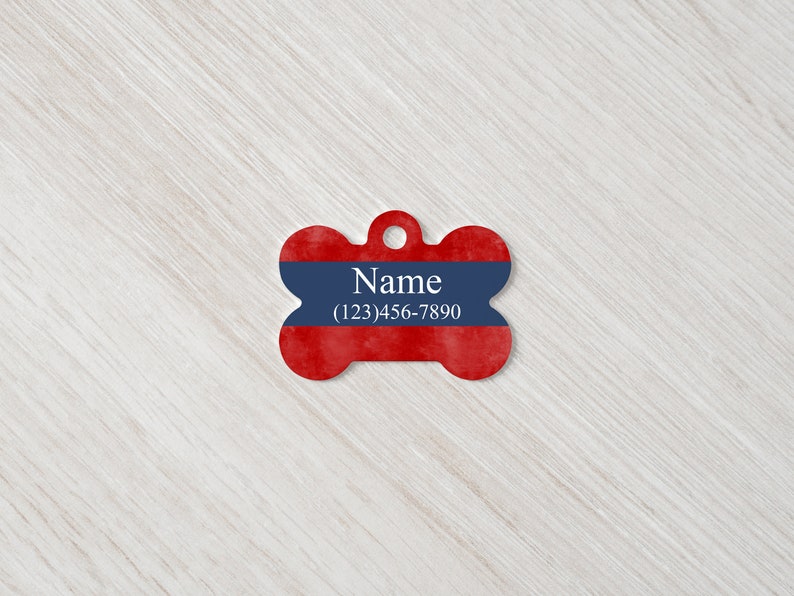 Patriotic Red, White And Blue Bone Shaped Pet ID Tag, Customized Double Sided Aluminum image 2