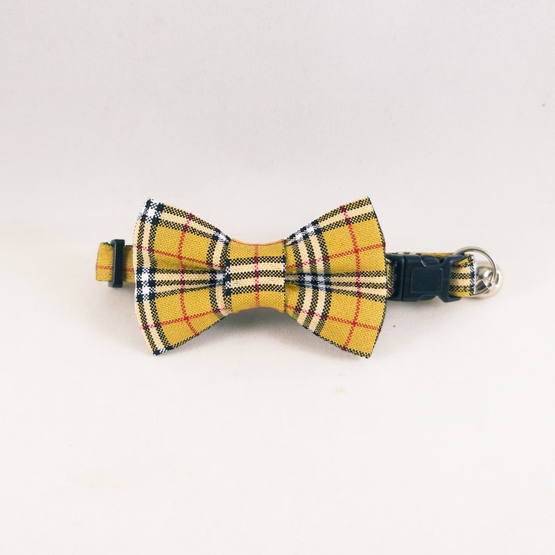 Furberry Tan Plaid Cat Collars with Optional Bow Ties