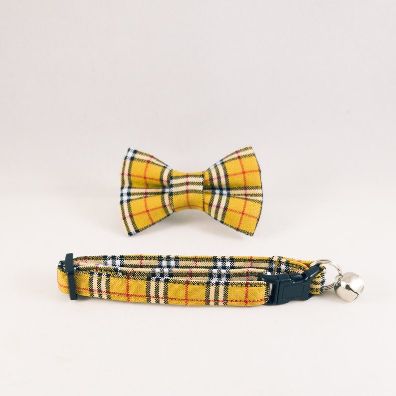 Furberry Tan Plaid Cat Collars with Optional Bow Ties