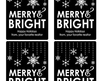 REALTOR Pop-By afdrukbare wijn- of cadeaulabels-Merry and Bright
