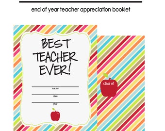 Teacher Appreciation CLASS BOOKLET, Teacher end of year gift, Graduation gift
