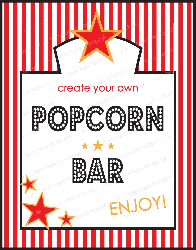 BASIC Popcorn Bar Party Printables Etsy
