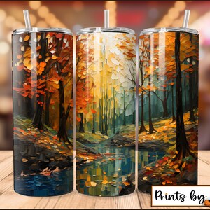 Fall leaves  20 oz tumbler sublimation wrap, seamless tapered and straight, Autumn core, Impasto 3 D painting,