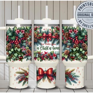 Weihnachtspoinsette religiöse 40 Unzen Tumbler Wrap-Digital Download Sublimation Design Weihnachten, 25.Dezember, Ihnen wird ein Kind geboren