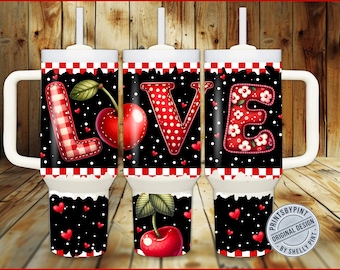 Valentine Cherry LOVE Tumbler Sublimation Design (Digital PNG Wrap)
