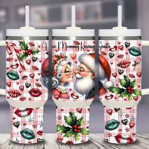 Mommy Kissing Santa Clause Christmas 40 oz Tumbler Wrap - Download digitale Design a sublimazione, Natale,