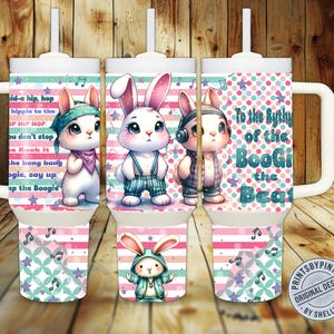 Hip Hop Osterhase Hippity Hop 40 Unzen Quencher Becher Sublimationsentwurf Sofortiger Download digitaler Png-Wrap Rap-Song Häschen-Osterhase