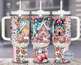 Pastel Gingerbread House 40 oz Tumbler Wrap -Digital Download Sublimation Design Christmas candy, candy cane, cookie