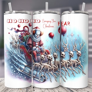 Película de Navidad asesina, amigos, vaso de 20 oz, envoltura de sublimación, recto, cónico, archivo PNG de 300 DPI, asesinos de terror, Halloween, payaso malvado, Navidad