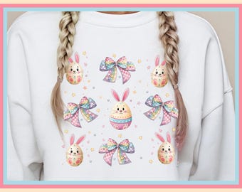 Coquette Easter  PNG  Bunnies, Eggs sublimation 300 DPI Dtf Buuny bows  Bunny tail, Watercolor,  pastels Easter Bunny