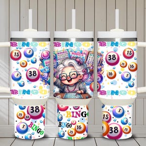 Envoltura para vaso BINGO GRANDMA de 40 oz - Diseño de sublimación con descarga digital juegos, cartas, casino,