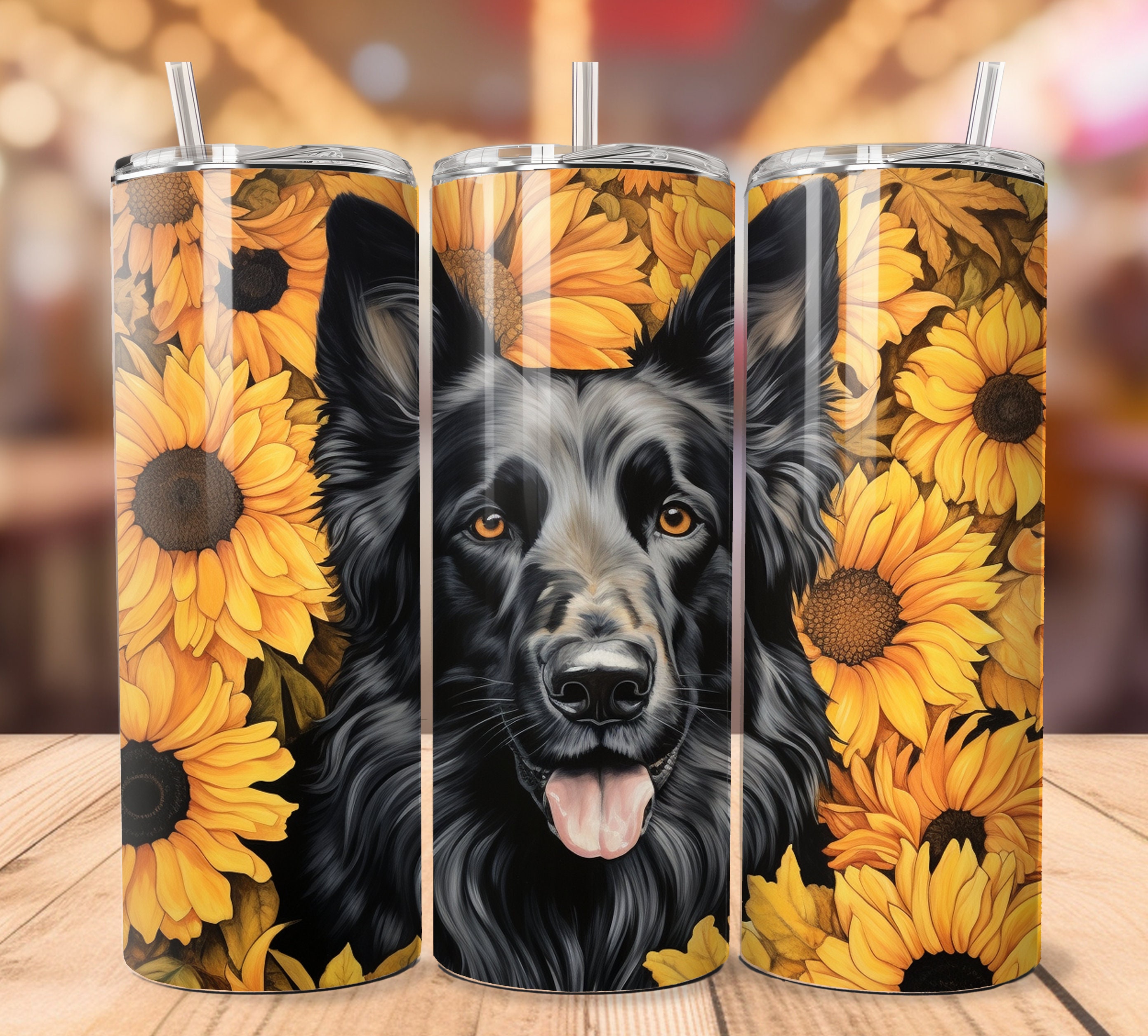 German Shepherd Dog & Sunflower Steel Tumbler My154 73o57 30 Happy