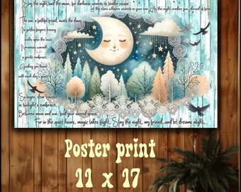 celestial Boho Moon WALLART   Instant digital Download poster print 5 png file bundle romance