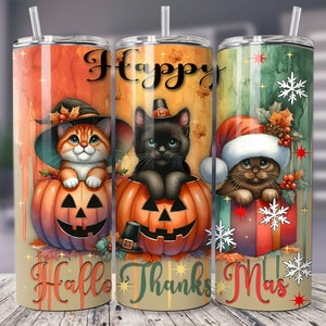 Glückliche Hallothanksmas Pembroke Corgis 20 Unzen Skinny Tumbler, Hundeliebhaber, Herbst Kürbis Png, Thanksgiving Png, Weihnachten 20 Unzen Tumbler Sublimationen